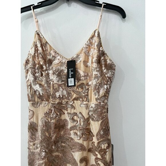 New Lulus Size S Love to You Blush Sequin Velvet Maxi Gown Velour Mermaid Dress - Picture 13 of 14